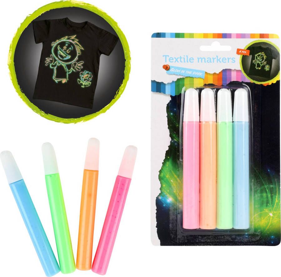 Toi-Toys Textielstiften Glow In The Dark 4 Stiften