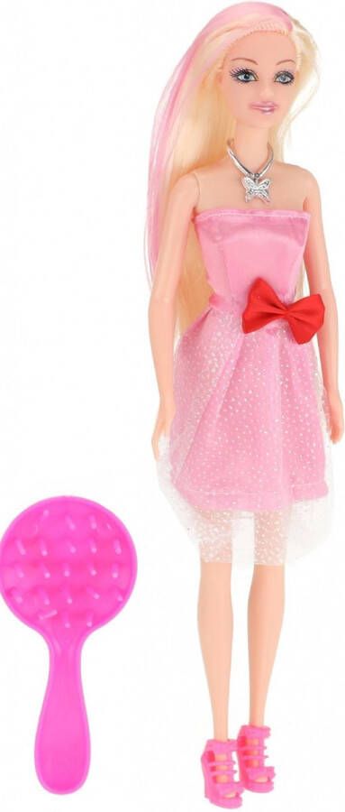 Toi-Toys Tienerpop Lauren lang haar met roze pluk 29 cm