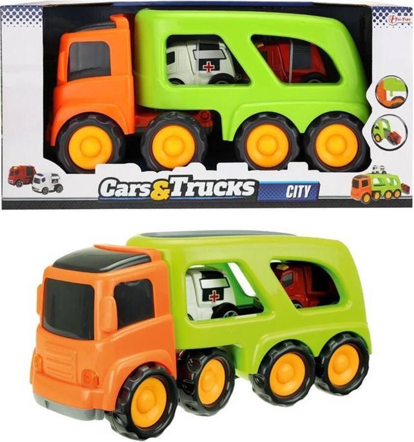 Toi-Toys Truck Met 2 Hulpdienstvoertuigen 45 Cm Oranje groen