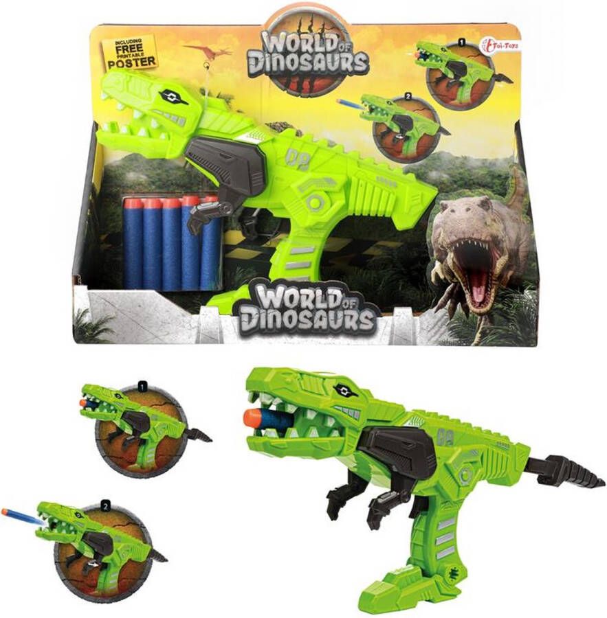 Toi Toys BV WORLD OF DINOSAURS Dinopistool + 5st foampijlen pijltjes pistool Dino dinosaurus T-Rex