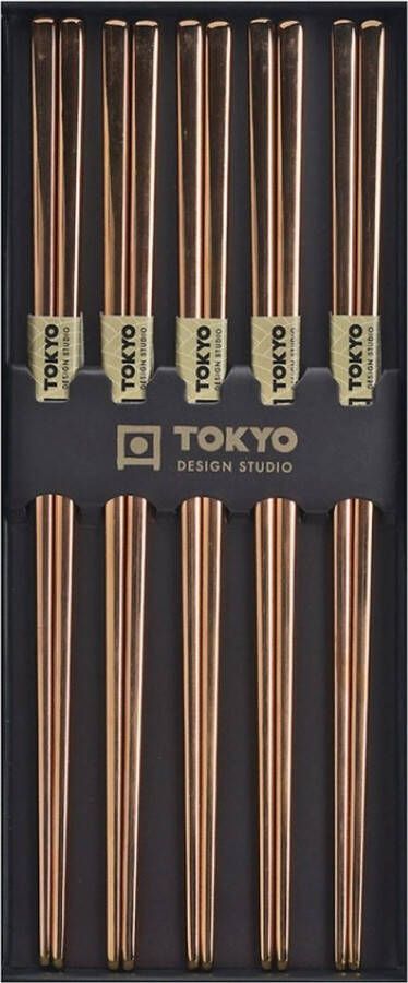 Tokyo Design Studio – Chopstick Set Eetstokjes Met Giftbox – RVS – Rose goud – 5 stuks