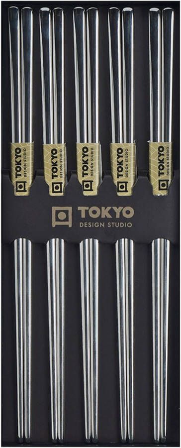Tokyo Design Studio – Chopstick Set Eetstokjes Met Giftbox – RVS – Zilver – 5 stuks