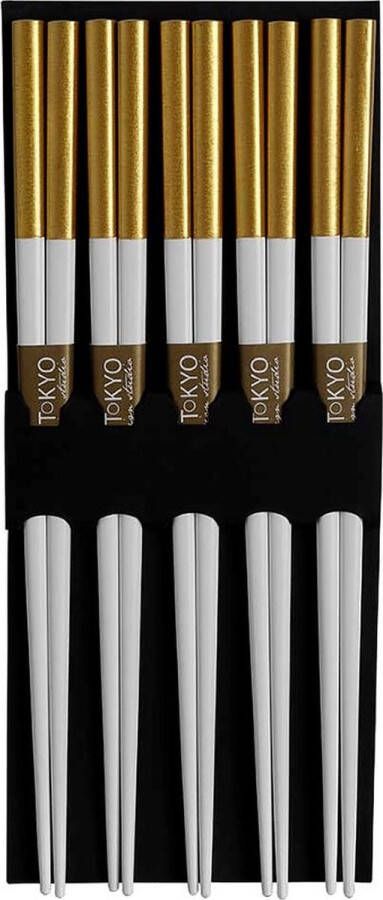 Tokyo Design Studio Chopstick Set Goud Witte Eetstokjes – Set van 5 paar