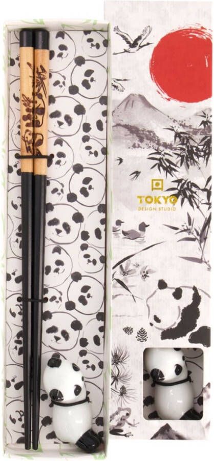 Tokyo Design Studio Chopstick Set Panda Houten Eetstokjes Met Houder 1 Paar