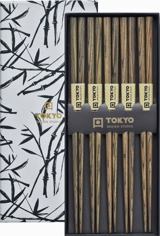 Tokyo Design Studio – Chopsticks Set Eetstokjes Hout Inclusief Geschenkdoos – Wit – 5 Paar