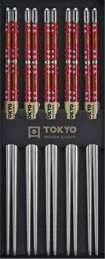 Tokyo Design Studio Chopsticks Set Eetstokjes Metaal Rood 5 Paar