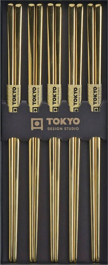Tokyo Design Studio – Eetstokjes Giftbox – RVS – Goud – 5 stuks