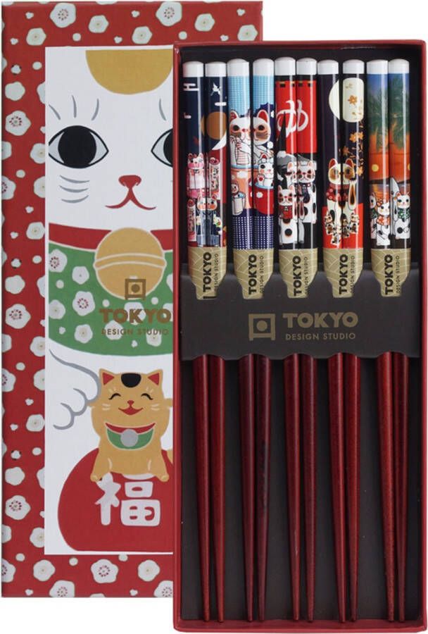 Tokyo Design Studio Eetstokjes Lucky Cats Set van 5 paar