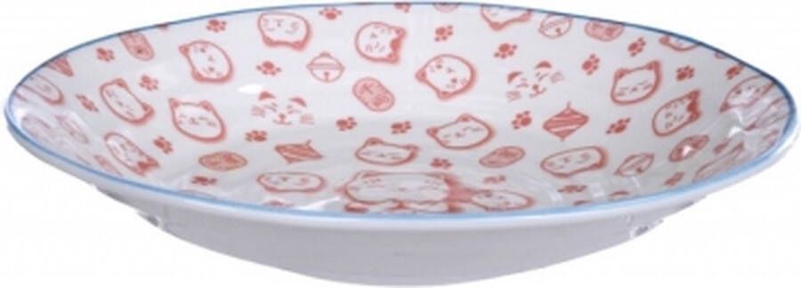Tokyo Design Studio Kawaii Lucky Cat Diner Plate Red 25.3x5 cm Diep Bord Noodle Kom Pasta Kom.