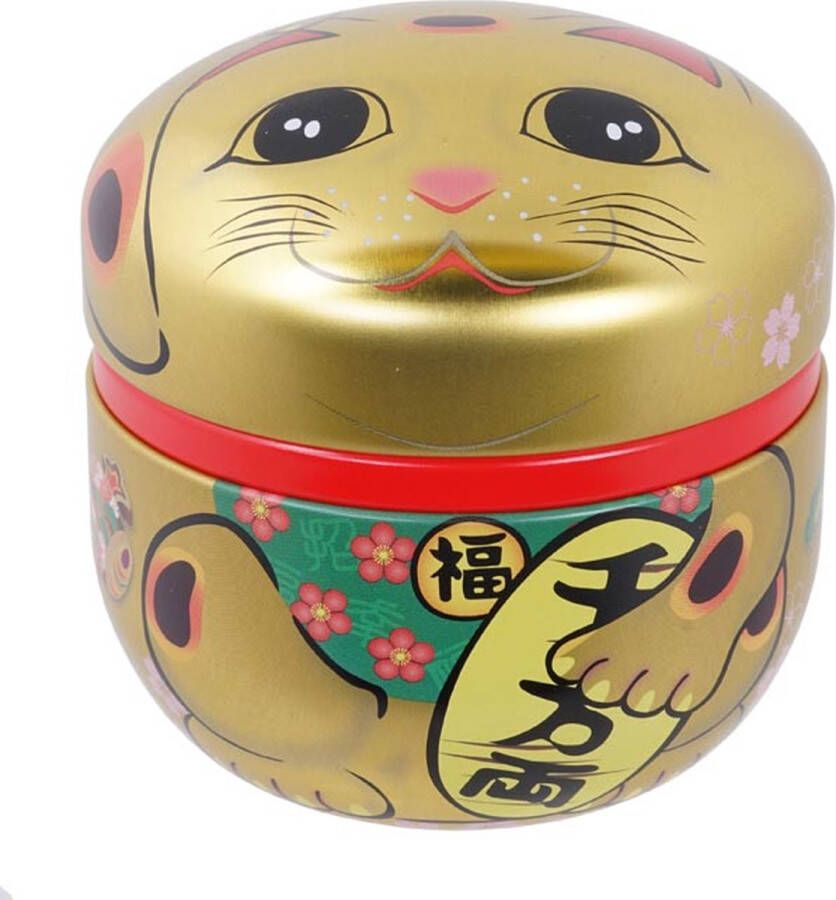 Tokyo Design Studio Lucky Cats – Goud Roestvrij stalen Theeblik – 8.6 x 8.4cm 100gr