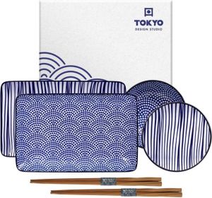 Tokyo Design Studio Nippon Blue Sushi Servies Porselein 6 delig 2 persoons