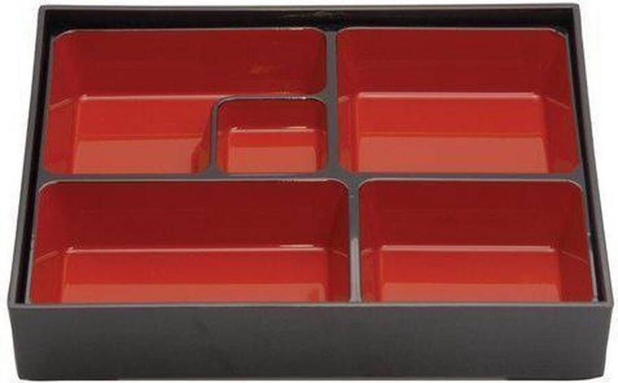 Tokyo Design Studio Zwart Rode Bento Box – Lacquerware – 25.5 x 25.5cm
