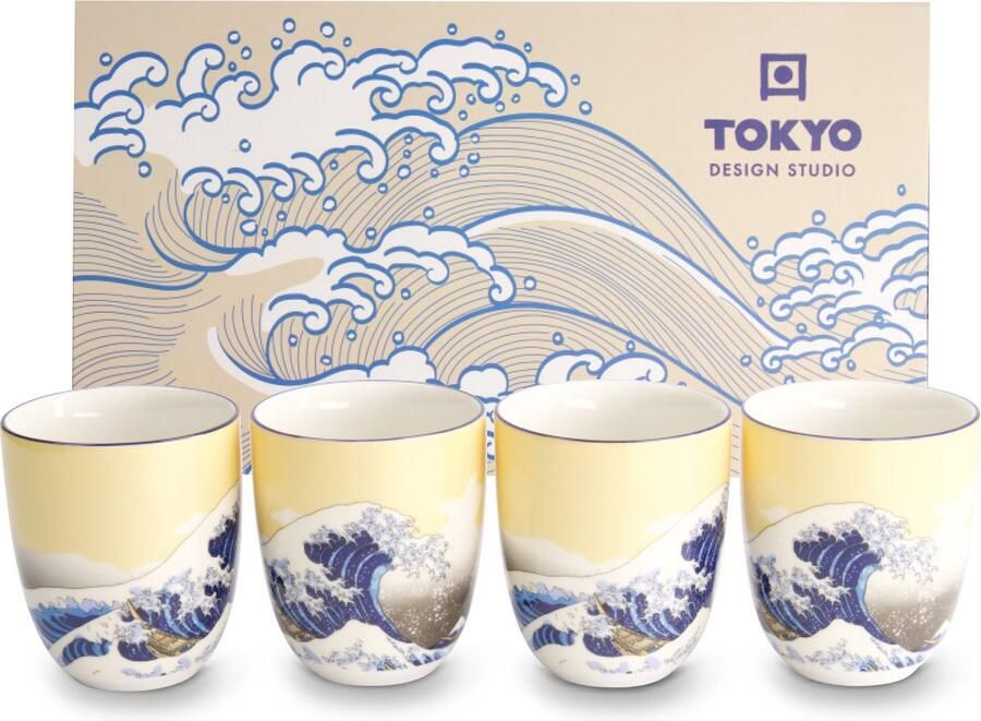 Tokyo Design Studio Kawaii Koppenset 4 Stuks 7x8cm -170ml Kawaii Hokusai Theeset (4-delig)