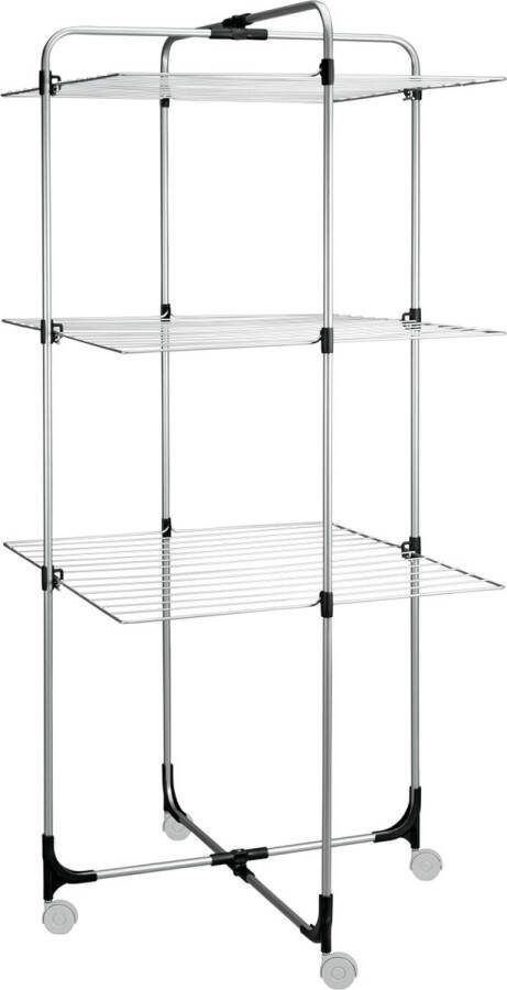 Tomado Metaltex Droogtoren Aliseo 30 meter drooglengte 3 verdiepingen op 4 grote wielen 5 jaar garantie zilvergrijs