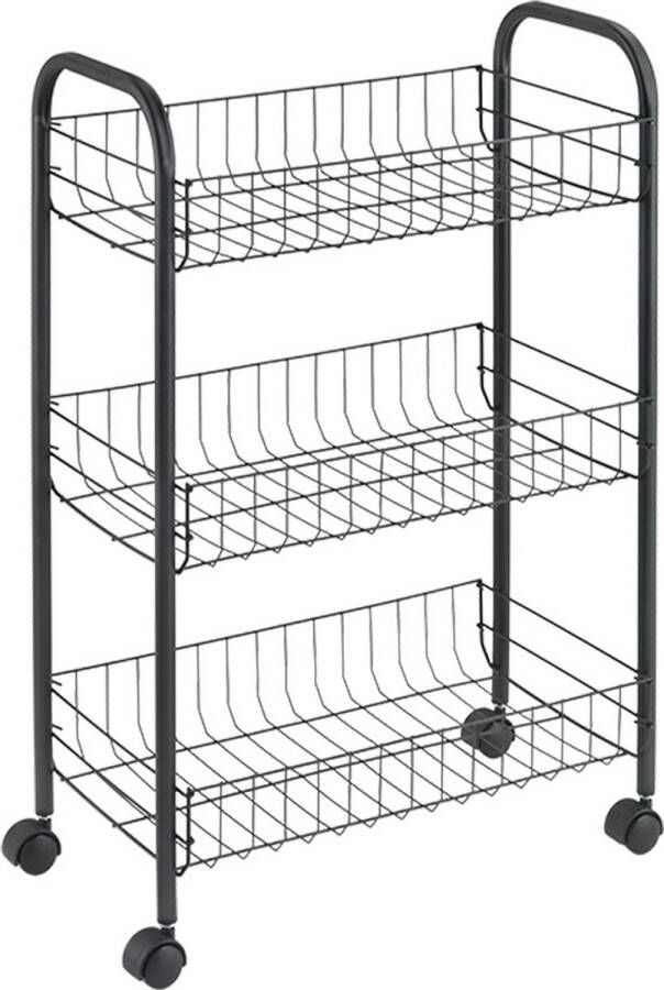 Tomado Metaltex Tomado Metaltex Multifunctionele trolley Lugano 3 manden zwart 4 wielen 63cm hoog