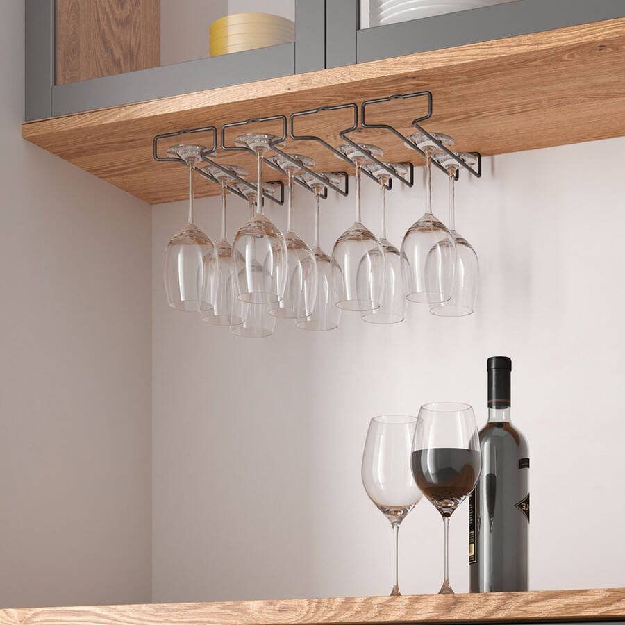 Tomado Metaltex Tomado Metaltex Zwart wijnglazenrek onder plank 361122162 Wandmontage