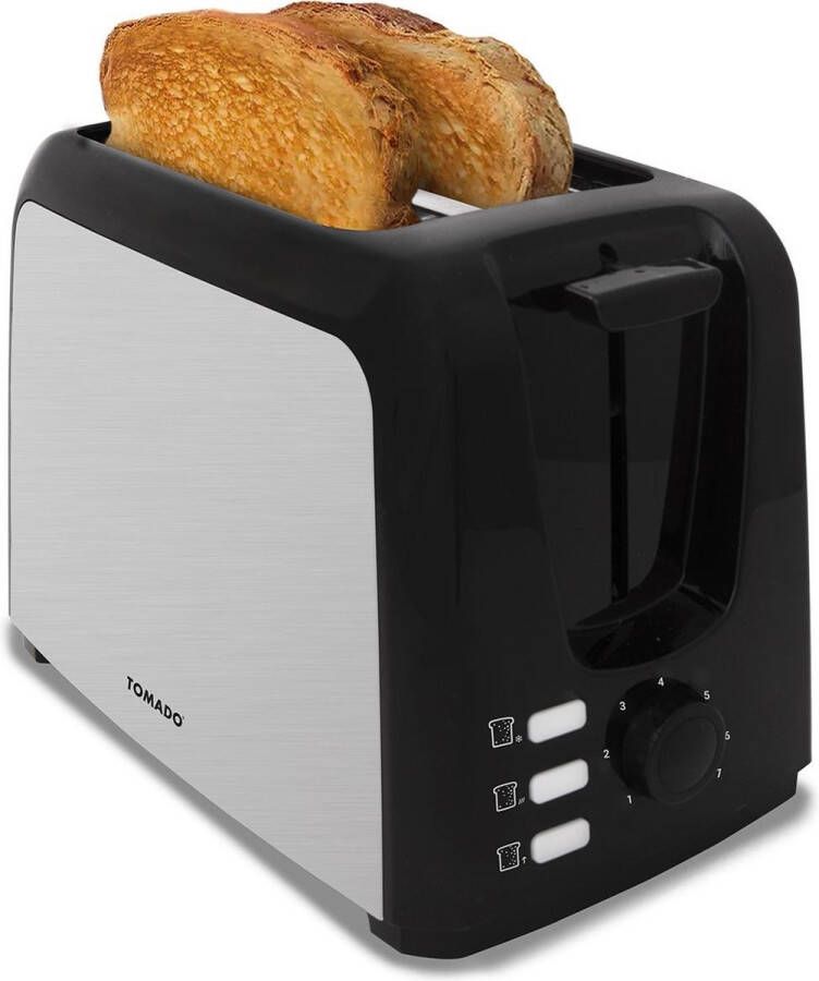 Tomado TBT2001B Broodrooster – Toaster 2 sleuven 7 standen – Ontdooien – 750 watt Zwart RVS