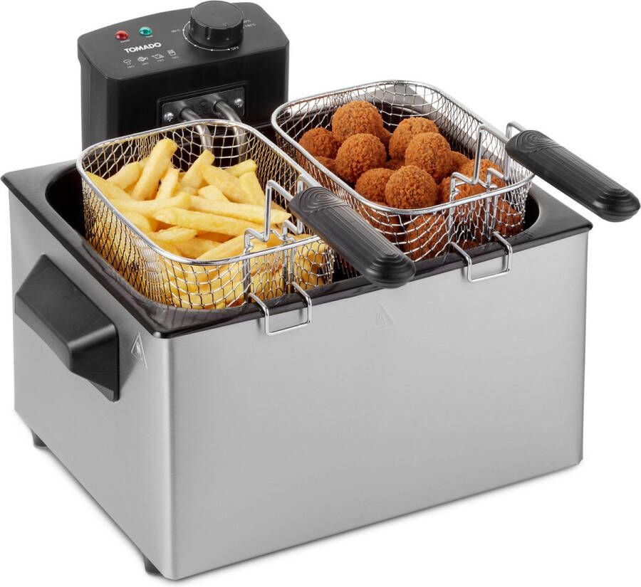 Tomado TDF5001S Frituurpan 5 liter Koude zone friteuse 1 grote en 2 kleine manden RVS