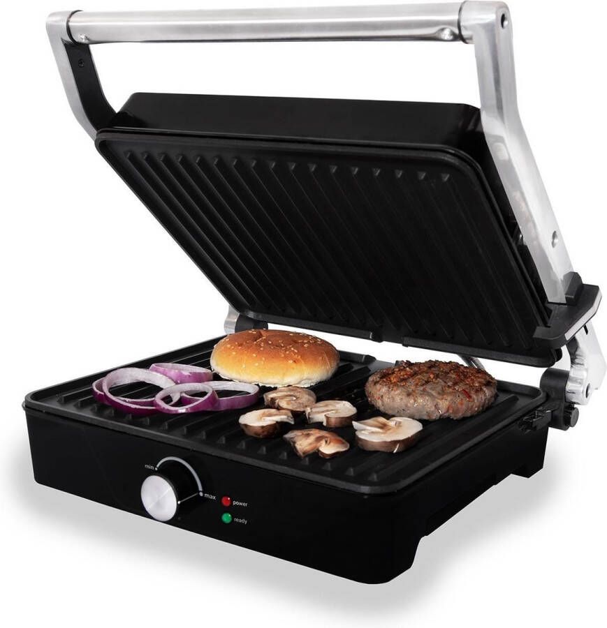 Tomado TGC4001S Grote contactgrill Instelbare temperatuur Grillapparaat Sandwichmaker Anti aanbaklaag 2000 watt Zwart RVS