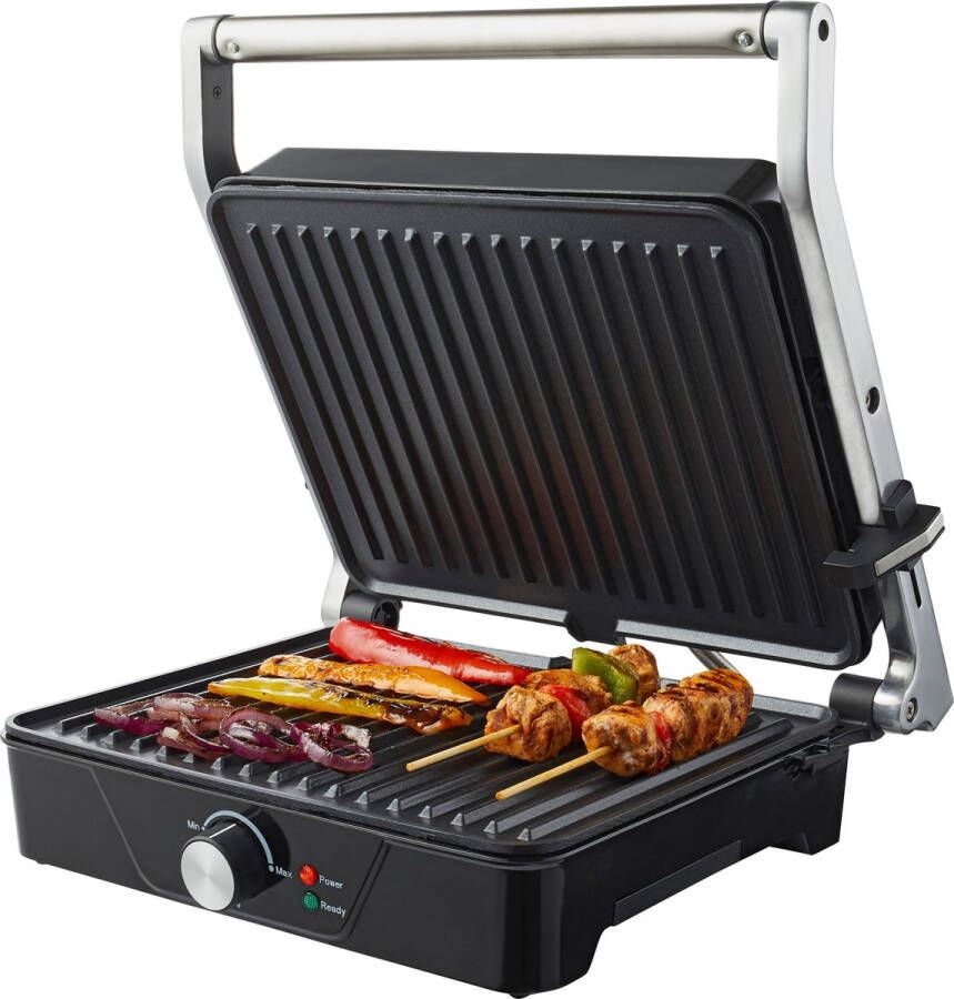 Tomado TGC4001S Grote contactgrill Instelbare temperatuur Grillapparaat Sandwichmaker Anti aanbaklaag 2000 watt Zwart RVS