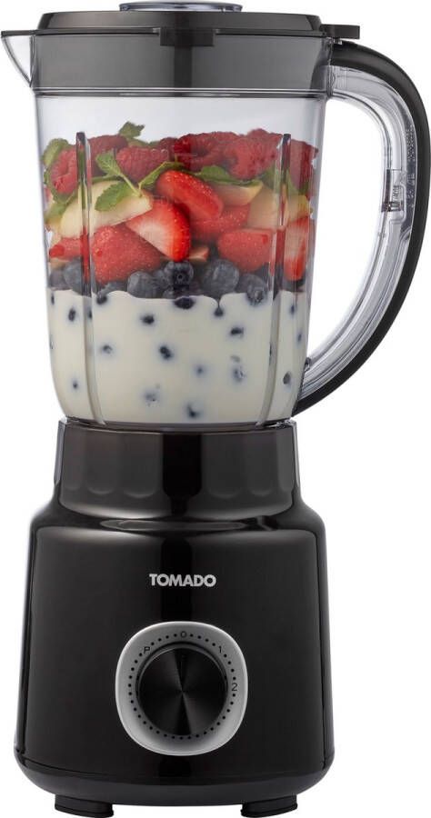 Tomado TTB1501B Blender 1 5 liter 2 snelheden 500W Pulsestand Deksel beveiliging Zwart