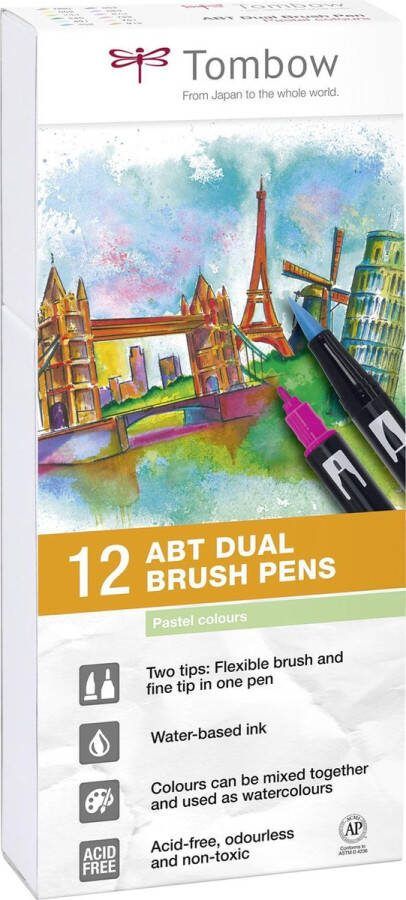 Tombow ABT Dual Brush tekenpennen Pastel kleuren Set van 12