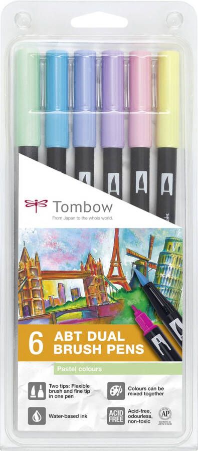 Tombow ABT Dual Brush tekenpennen Pastel kleuren Set van 6