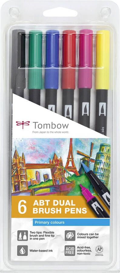 Tombow ABT Dual Brush tekenpennen Primaire kleuren Set van 6