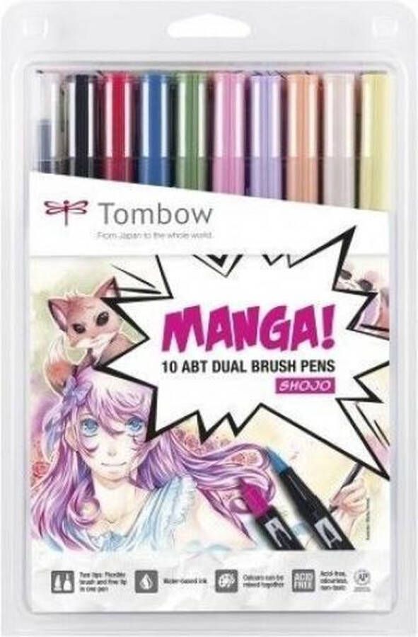 Tombow Brush pen ABT Dual Brush Pen Manga-Set Shojo 10 pcs. (each 1 x N00 N15 062 158 528 623 703 755 850 873)