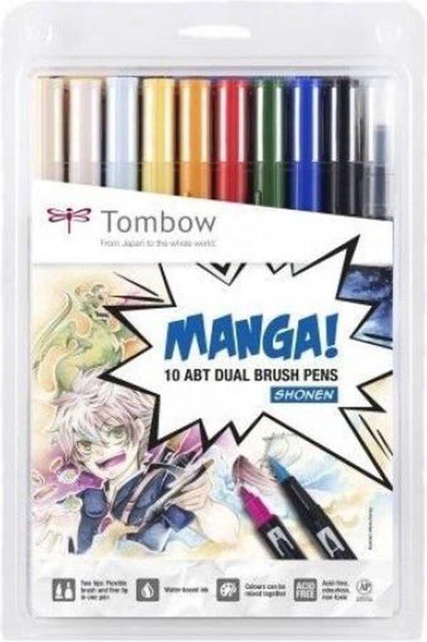 Tombow Brush pen ABT Dual Brush Pen Manga-Set Shonen 10 pcs. (each 1 x N00 N15 025 177 491 555 845 850 933 990)