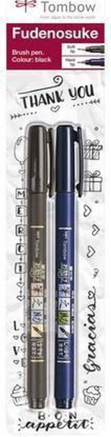 Tombow Brush pen Fudenosuke blister zwart 2 st zacht hard 19-WS-BHS-2P