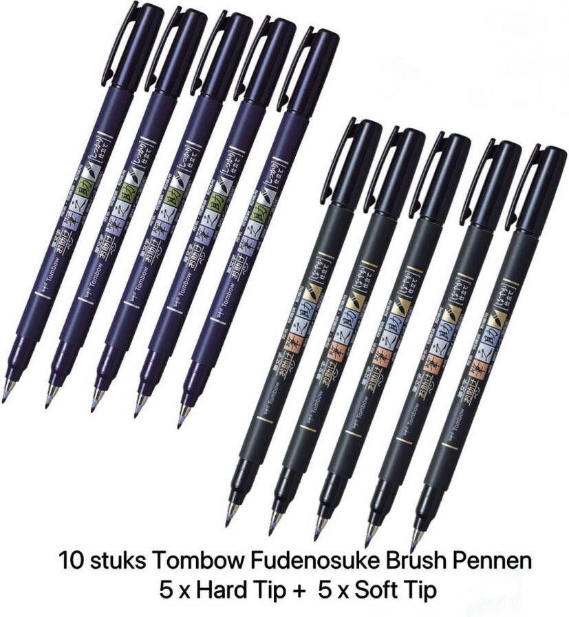 Tombow de Papier Fabriek 10 stuks Tombow Fudenosuke Brushpennen verpakt in een Zipperbag