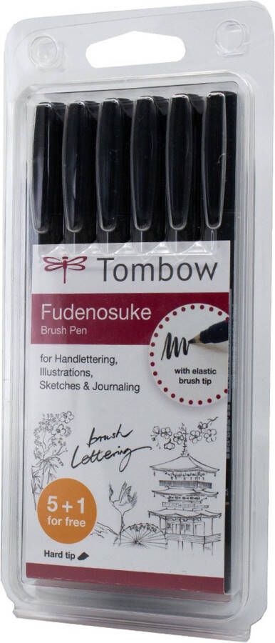 Tombow -Fudenosuke-Brush Pen- 6 stuks zachte punt