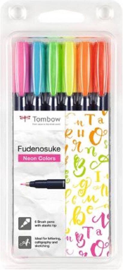 Tombow Fudenosuke brush pen hard set neon 6 stuks