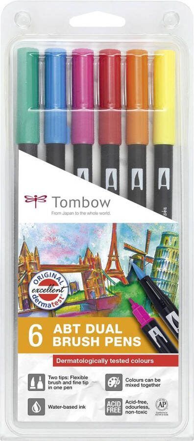 Tombow Set of 6 dermatologically tested colours in box includes: ABT-055 ABT-296 ABT-493 ABT-725 ABT-856 ABT-925