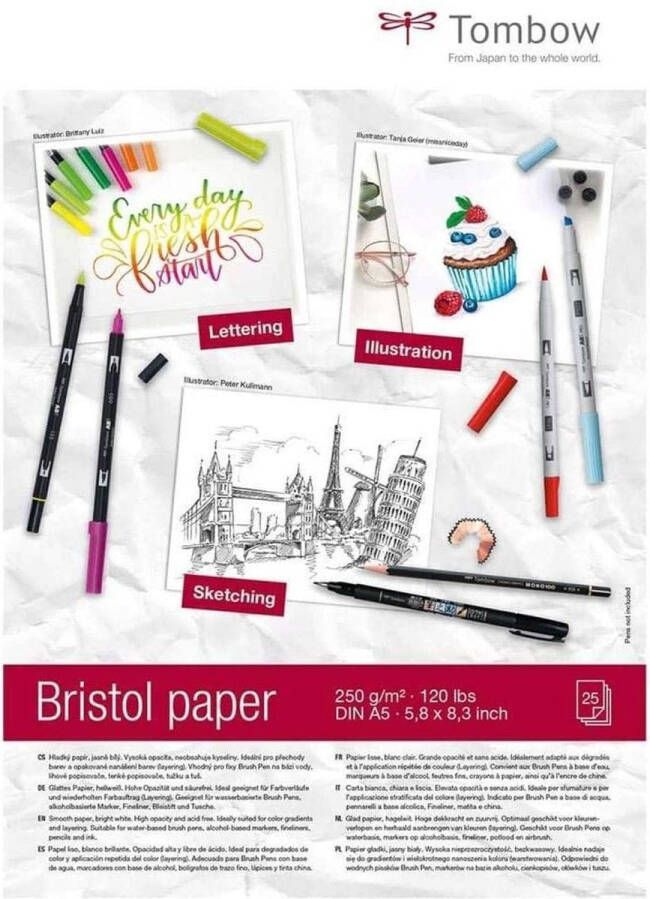 Tombow Tekenpapier Bristol Glad Wit A5 250 gram 25 vellen