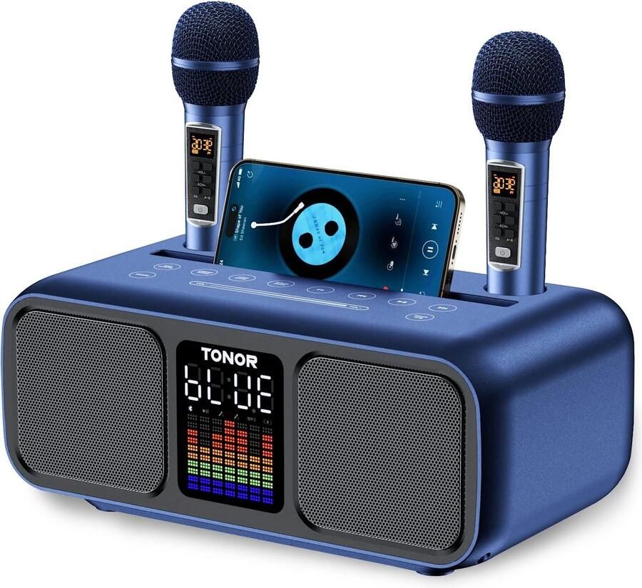Tonor Karaokemachine K9 Draagbare Luidspreker 2 UHF Draadloze Microfoons LED-verlichting