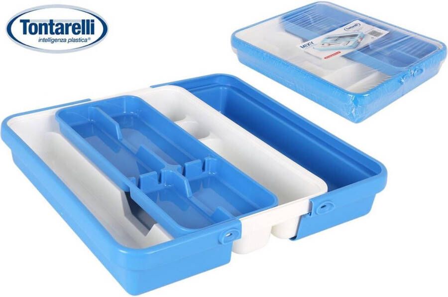 Tontarelli Mixy Verstelbare Bestekbak met Dubbele Tray Breedte 31.7 tot 55 cm Lengte 41.8 cm Hoogte 7.7 cm