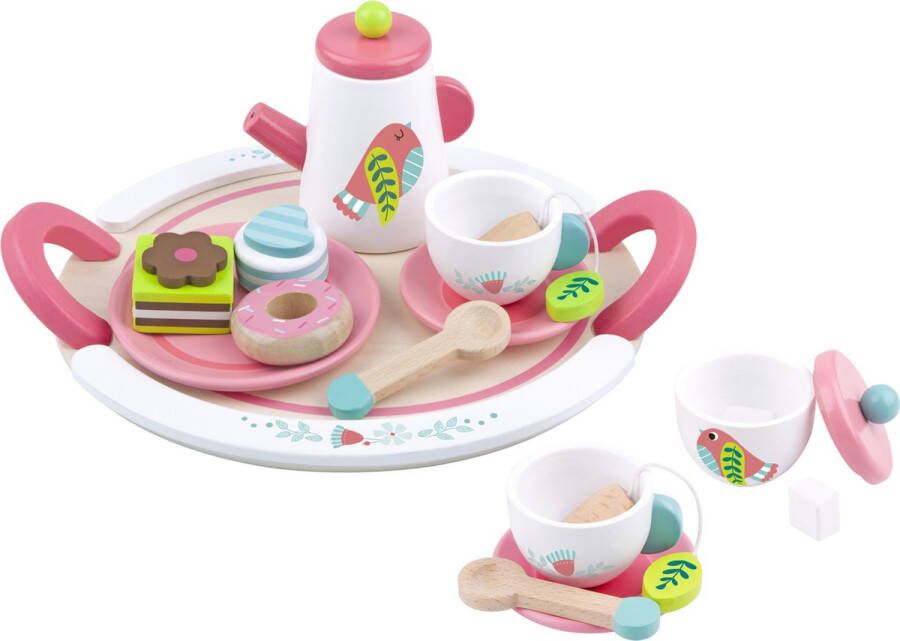 Quality Shops Tooky Toy theeservies meisjes hout roze wit 19-delig