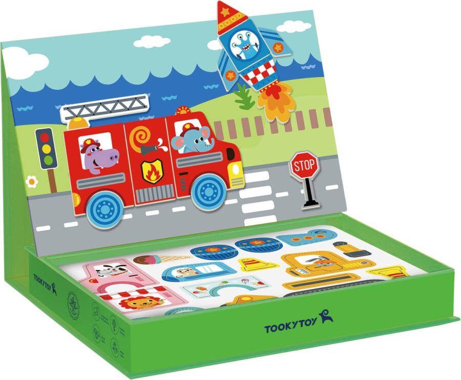 Tooky Toy Educatief Houten Magneetbord Transport 80-delig