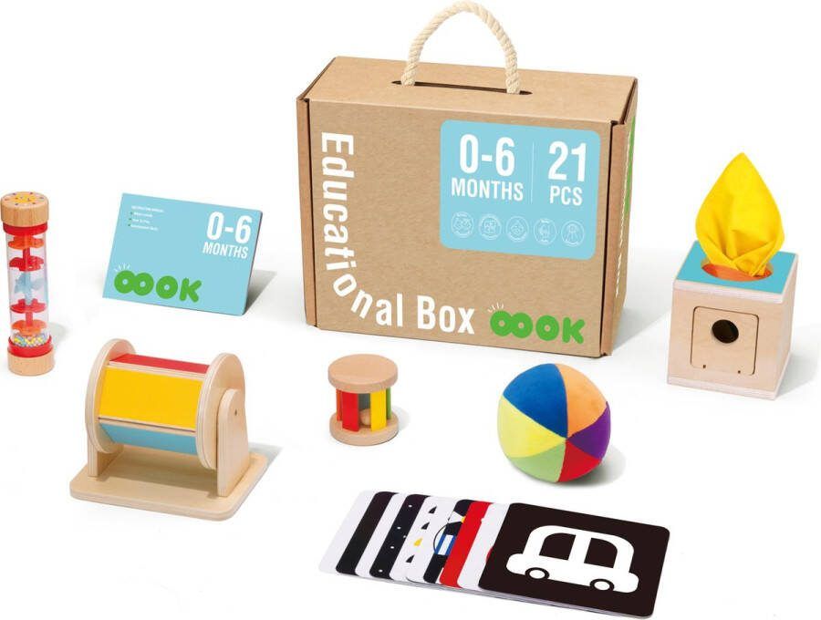 Tooky Toy Educatieve Houten Speelgoed Box 0-6 Maanden 21-delig