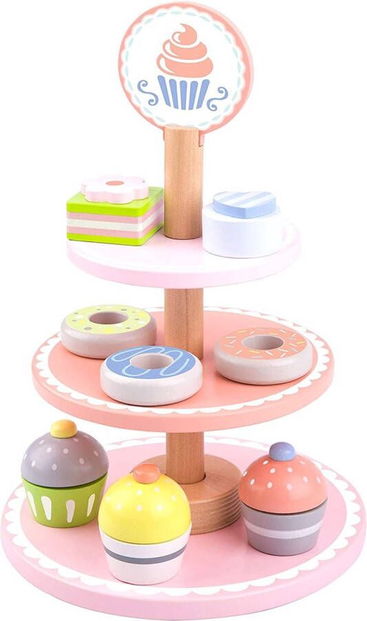 Quality Shops Tooky Toy etagèreset desserts junior 20 5 cm hout roze 9-delig