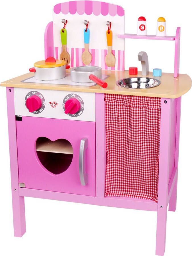 Tooky Toy Speelgoedkeuken Junior 54 X 68 Cm Hout Roze 9-delig