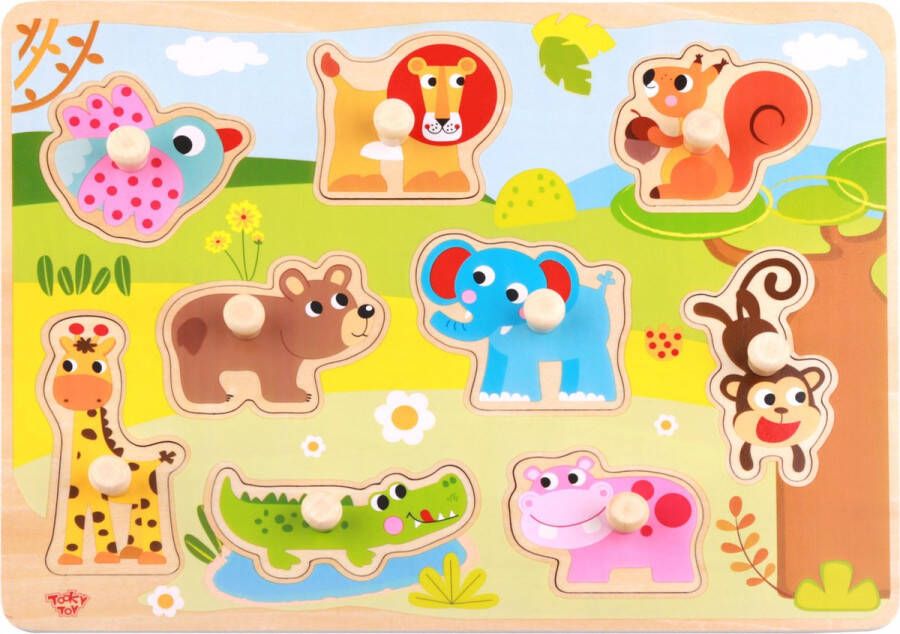 Tooky Toy Houten Vormenpuzzel 10-delige Dierenpuzzel Dieren Puzzel Kinderpuzzel Vanaf 1 5 Jaar Animal Puzzle TY857
