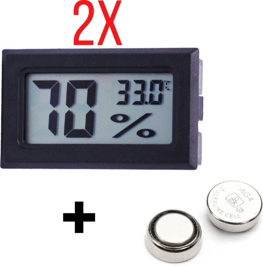 Tool Meister 2x TM1 Hygrometer Temperatuurmeter 2 in 1 Digitaal Voor buiten en binnen Zwart Inclusief Batterijen