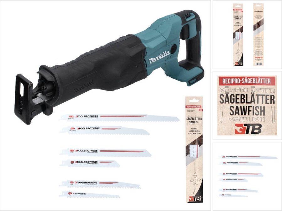 Toolbrothers SAWFISH Reciprozaagset 6-delig + Makita DJR 186 Z Accu Reciprozaag 18 V Solo zonder accu zonder oplader