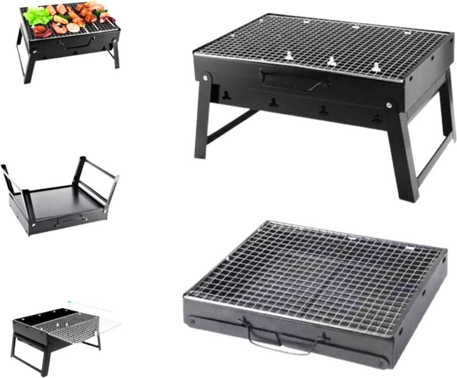 Toolbrothers Outdoor draagbare houtskoolgrill voor op de camping Montage zonder gereedschap 43 x 29 x 23 cm Zwart verchroomd Smoker BBQ Pit Grill