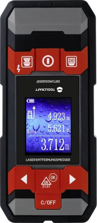 TOOLCRAFT LDM D30 Detectieapparaat Incl. laserafstandsmeter Geschikt voor Non-ferrometaal Spanningsvoerende kabels Ho