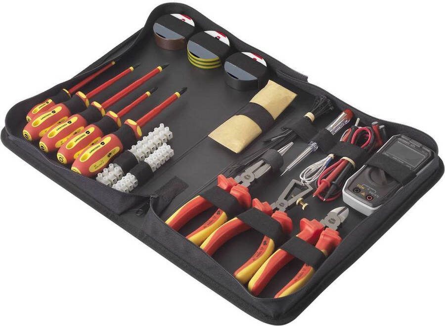 TOOLCRAFT TO-7762929 Gereedschapsset Elektricien Doe-het-zelver In tas 50-delig met digitale multimeter Voltcraft VC-2