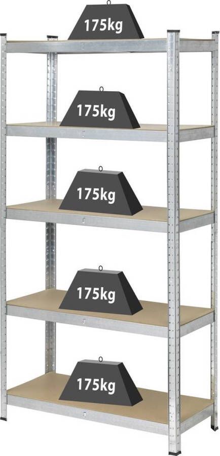 TOOLCRAFT TO-7863108 Stellingkast (extra stevig) 175 kg (b x h x d) 900 x 1800 x 400 mm Metaal MDF Galvanisch veredeld